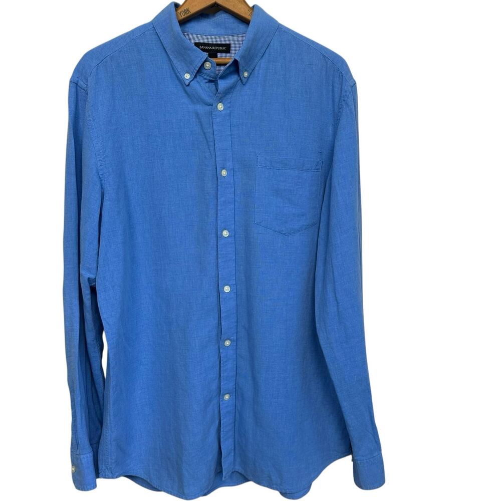 Banana Republic Men’s Blue Linen Blend Long Sleeve Button Down Shirt Size L